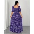 thumbnail image 3 of Purple Plus Size Summer Casual Ditsy Floral Square Neck Puff Sleeve Tiered Maxi Dress, 3 of 6