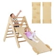 thumbnail image 1 of Gymax 3-in-1 Wooden Climbing Triangle Set Triangle Climber w/ Ramp Natural, 1 of 9