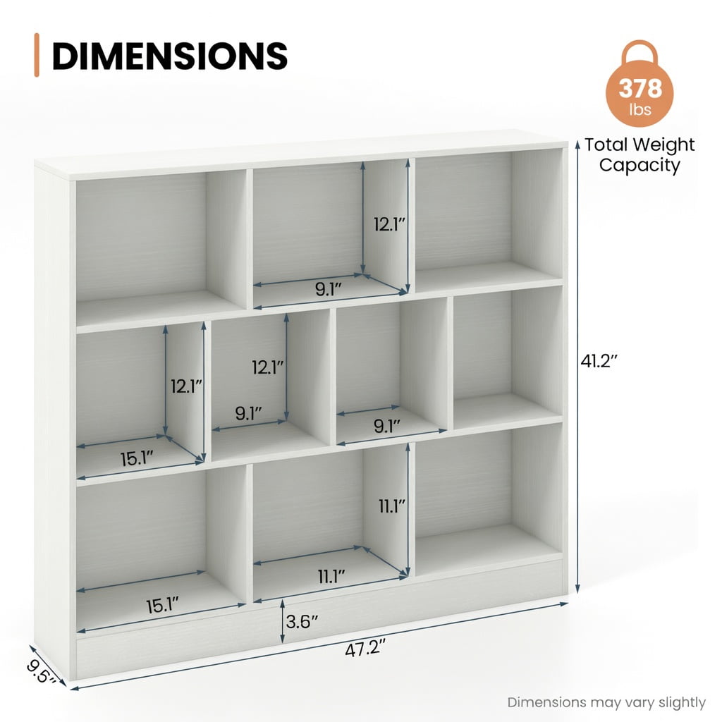 Spaco 41 Inches Wooden Toy Storage Organizer with 10 Open Cubes, Toy Cabinet with Non-Slip Foot Pads, Wooden Toy Storage Organizer for Playroom, Daycare, Classroom, White