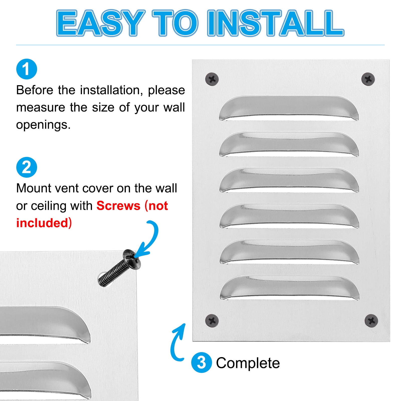 Uxcell Aluminum Vent Cover, Screen Air Grille Ventilation Cover HVAC Louvered Grill for Home Kitchen Fireplace Silver 20x3.5 Inch