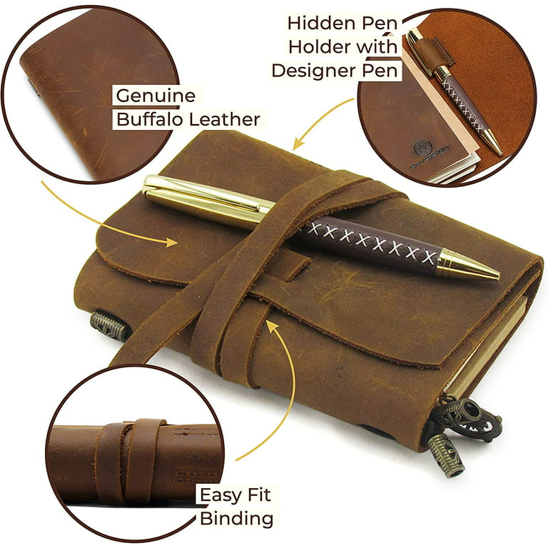 Custom Leather Diary Sketchbook Set with Pen & Pen Holder - Teals