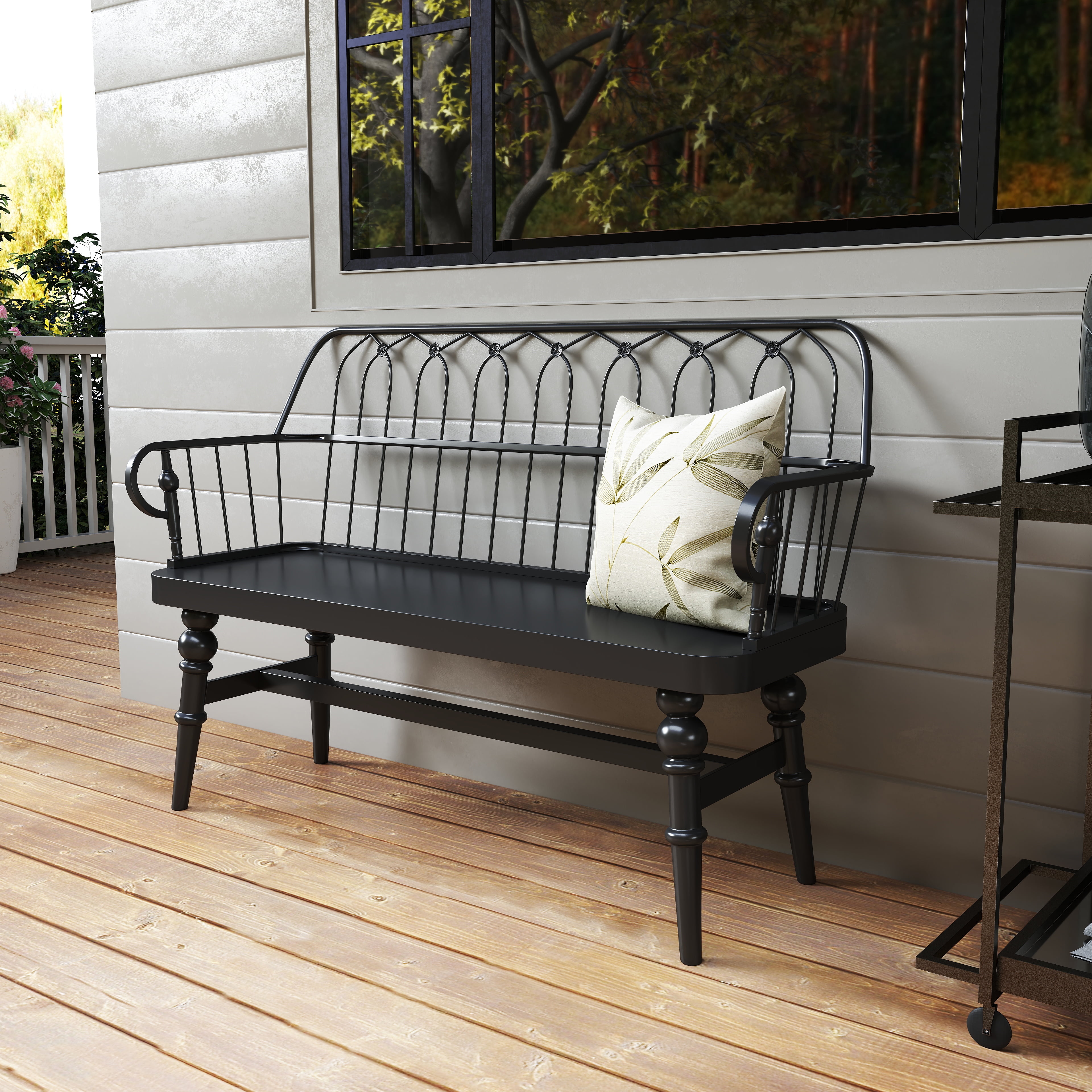 HLR Farmhouse Entryway Bench, Spindle Back Wooden Dining Benches