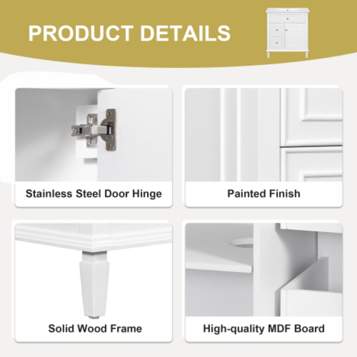 30" Bathroom Vanity with Sink, Modern Bathroom Cabinet with Ceramic Vanity Sink, Solid Wood & MDF Storage Cabinet with Flip Drawer, Adjustable Shelf, White