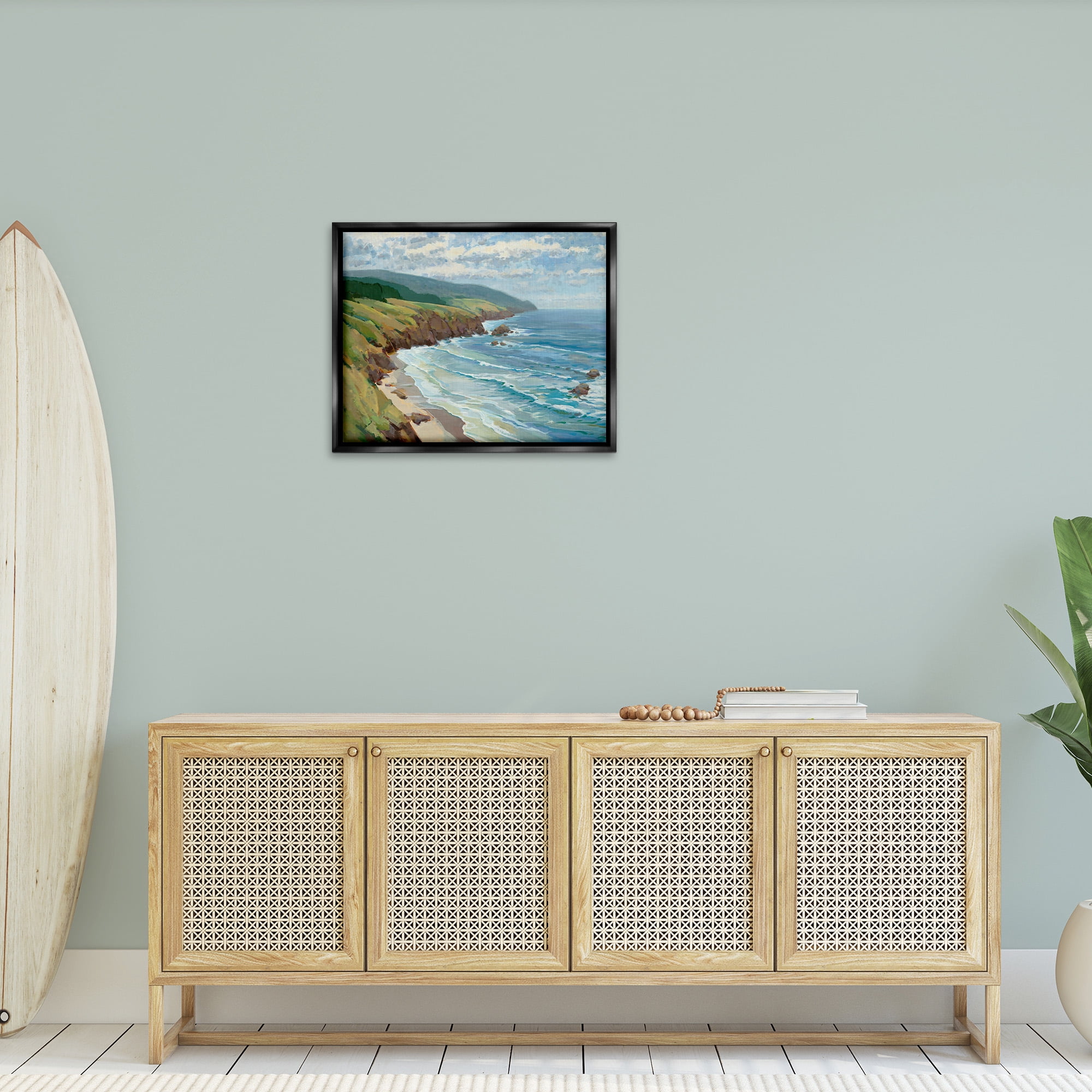 Stupell Industries Overlooking Beach Cliffs Landscape Painting Black Floater Framed Canvas Art Print Wall Art, 31 x 25