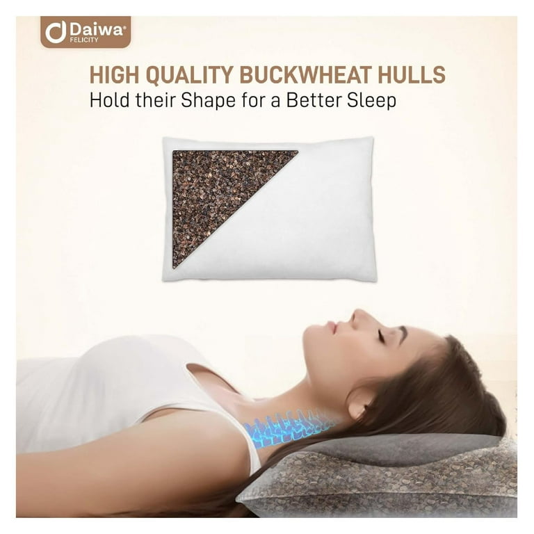 Drevy Organic Buckwheat Pillow for Sleeping with Pillow case Japanese Pillow Filled with Sobakawa aids in Cooling Sleep with Neck Support for Any