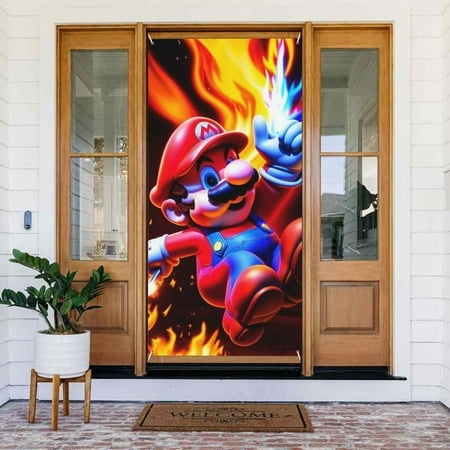 Super Mario Door Cover Decorated Banner Tapestry Home Decoration Holiday Party Supplies Door Banner Porch Sign Banner 72.8 x 35.4 Inch