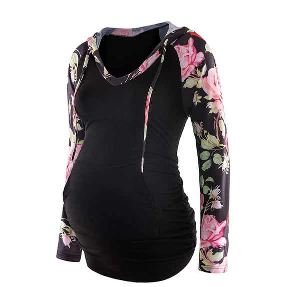 Askfv Womens Maternity Hoodie Top Sweatshirt Long Sleeve V Neck Pregnancy Tunic Top