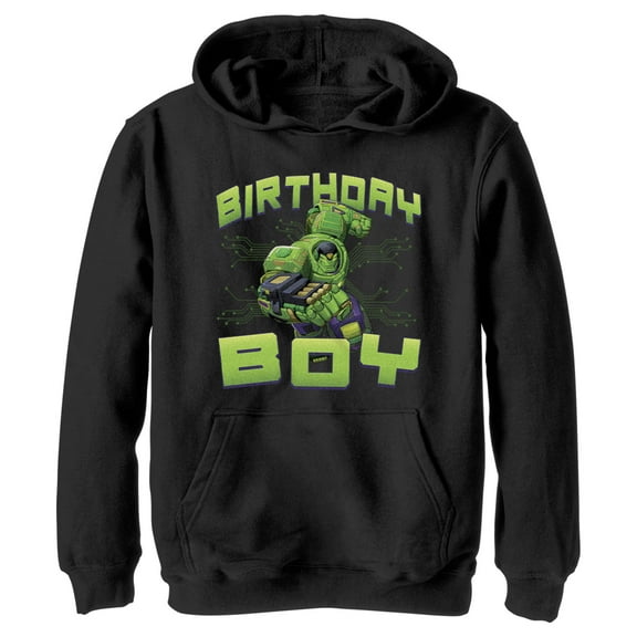 Boy's Marvel Birthday Boy Hulk Mech Suit Pull Over Hoodie Black Medium
