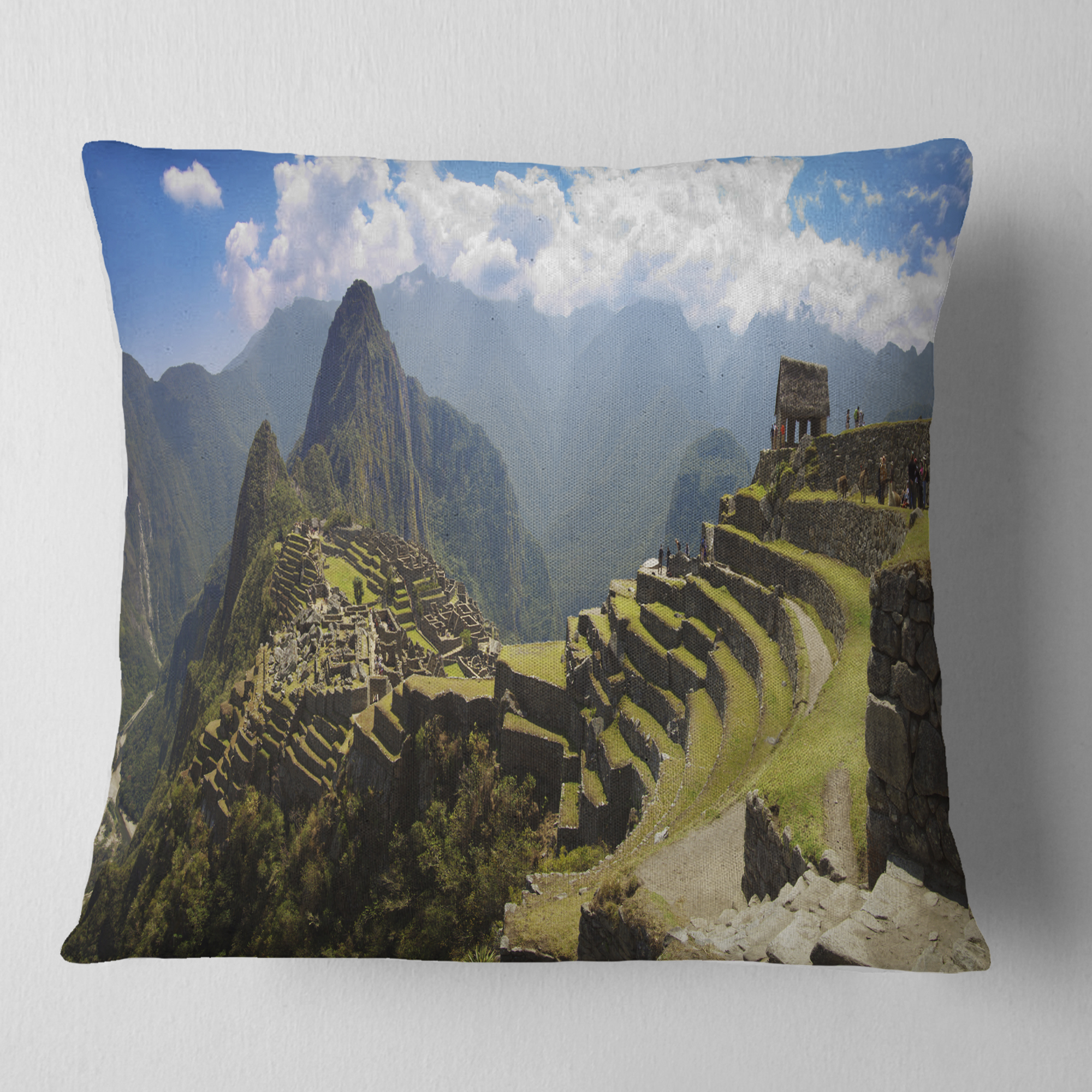 Designart Machu Picchu Panorama - Landscape Photo Throw Pillow - 16x16