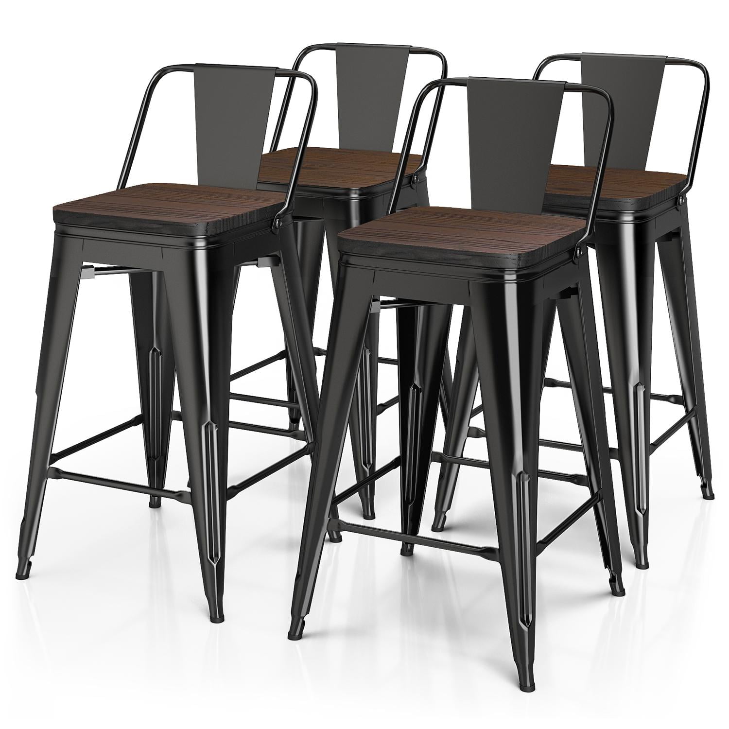VIPEK 24" Counter Height Metal Bar Stools with Solid Wood Top Seat 24