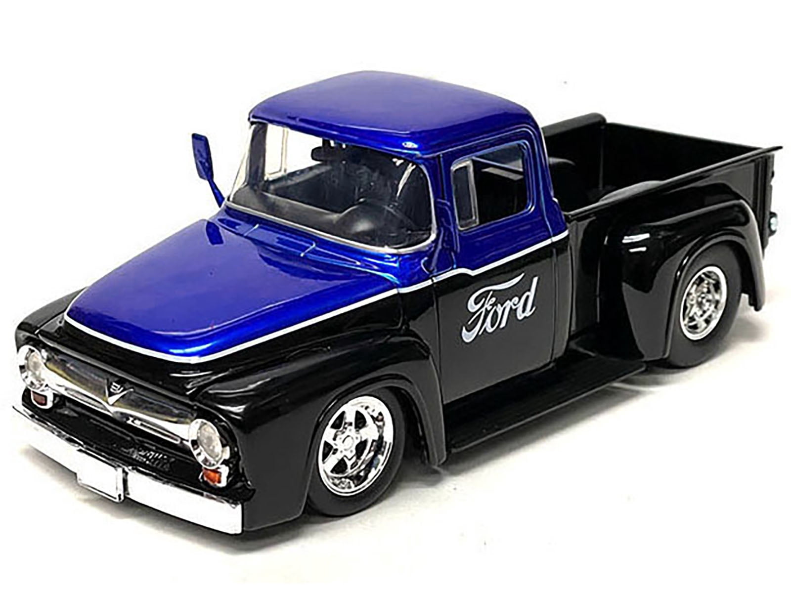 1956 Ford F-100 Pickup Truck Black and Blue Metallic with Ford Graphics "Just Trucks" Series 1/24 Diecast Model Car by Jada