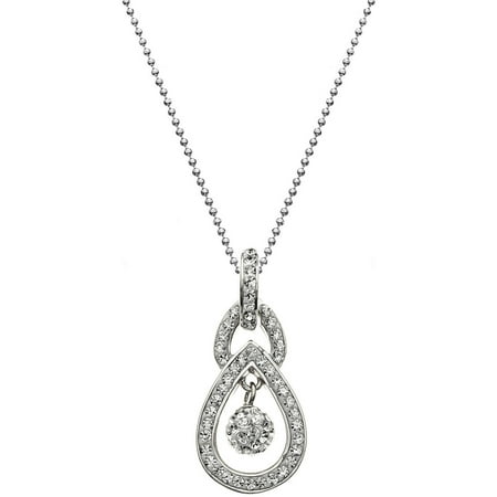 5th & Main Rhodium-Plated Sterling Silver Two-Tiered Teardrop with Sphere Swarovski Crystal Pendant Necklace