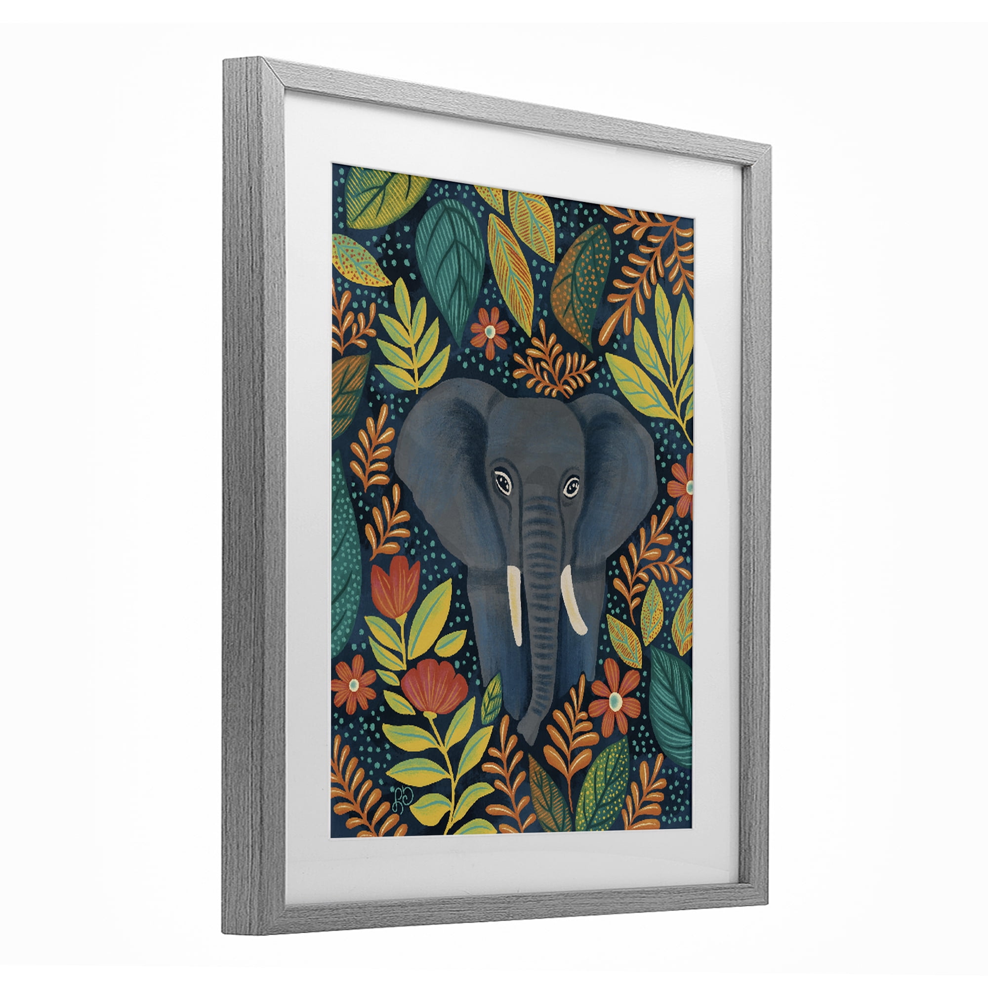 Stupell Industries Exotic Leaf Pattern Elephant Gray Framed Print Under Glass, design by Lisa R Dumm