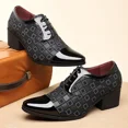 thumbnail image 5 of Men's Patterned Patent Leather Lace Up Chunky Heel Dress Oxford Shoes Comfortable Patckwork Cap Pointed Toe Derby Shoes for Party Wedding Formal Event Office Business Work, 5 of 7