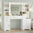 thumbnail image 4 of Aunfebrco White Vanity Desk Makeup Vanity Table with Mirror and Lights and Charging Station, Large Dressing Table with Storage Cabinet&6 Drawers&4 Storage Shelves for Bedroom, 4 of 7