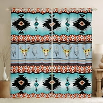 Feelyou Tribal Aztec Adult Black Out Curtains, Grey Cyan Triangle Geometric Curtains Pack of 2 (42x63 Each), Hippie Sheep Skeleton Bedroom Curtains, Black Out Curtains Decor