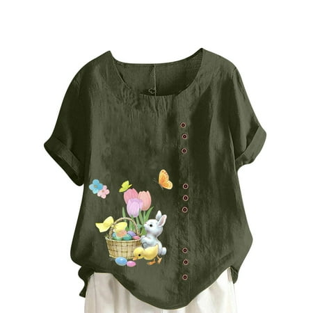 

Cute Scrub Tops for Women Casual Dressy Rabbit Eggs Print Short Sleeve Summer Shirts Lightweight Casual Cap Sleeve Loose Tee with Pockets