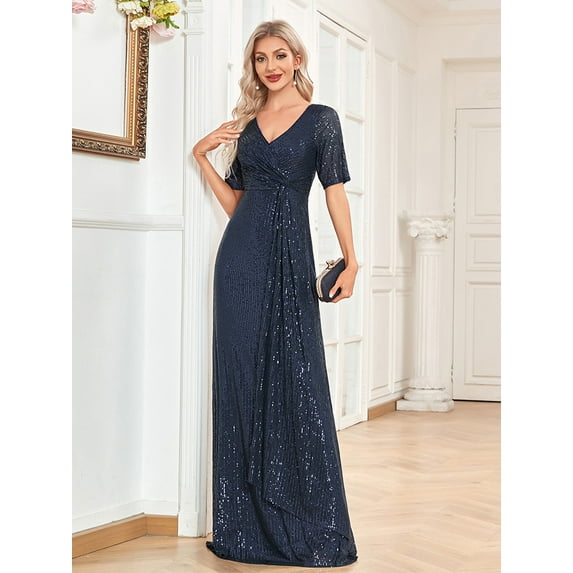 Wedding Dress Wedding Guest Dresses for Women Sexy Long Skirt Short Sleeve V-neck Beads Slim Fishtail Bridesmaid Dinner Dress Female
