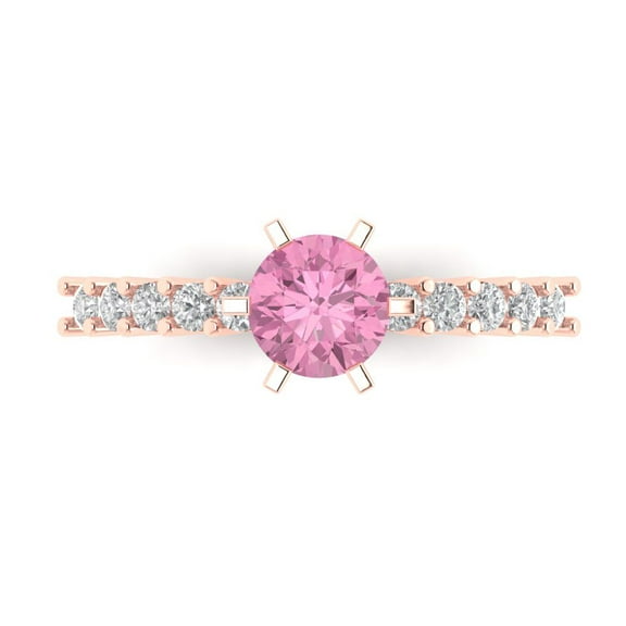 Clara Pucci 14K Rose Gold 1.05ct Pink Solitaire with Accents Ring for Women