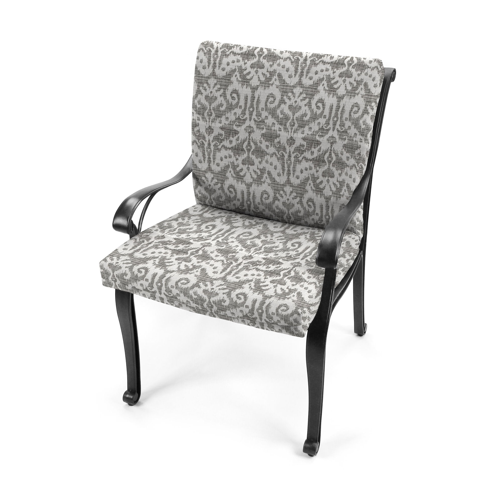 Jordan Manufacturing 44" x 21" Jeness Pewter Gray Damask Rectangular Outdoor Chair Cushion with Ties and Hanger Loop (2 Pack)