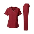 thumbnail image 3 of Minjewel Women's V-Neck Short Sleeve Scrubs for Women Set with Multiple Pockets, Soft & Breathable Scrub Set for All-Day Healthcare Duty,Wine 2XL, 3 of 5