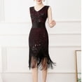 thumbnail image 5 of Party Dresses Clearance! Umfun Womens Dresses for Wedding Guest Suspender Crewneck Sequin Feather Sleeveless Mini Dress Best Gift for Festivals Wine L, 5 of 6