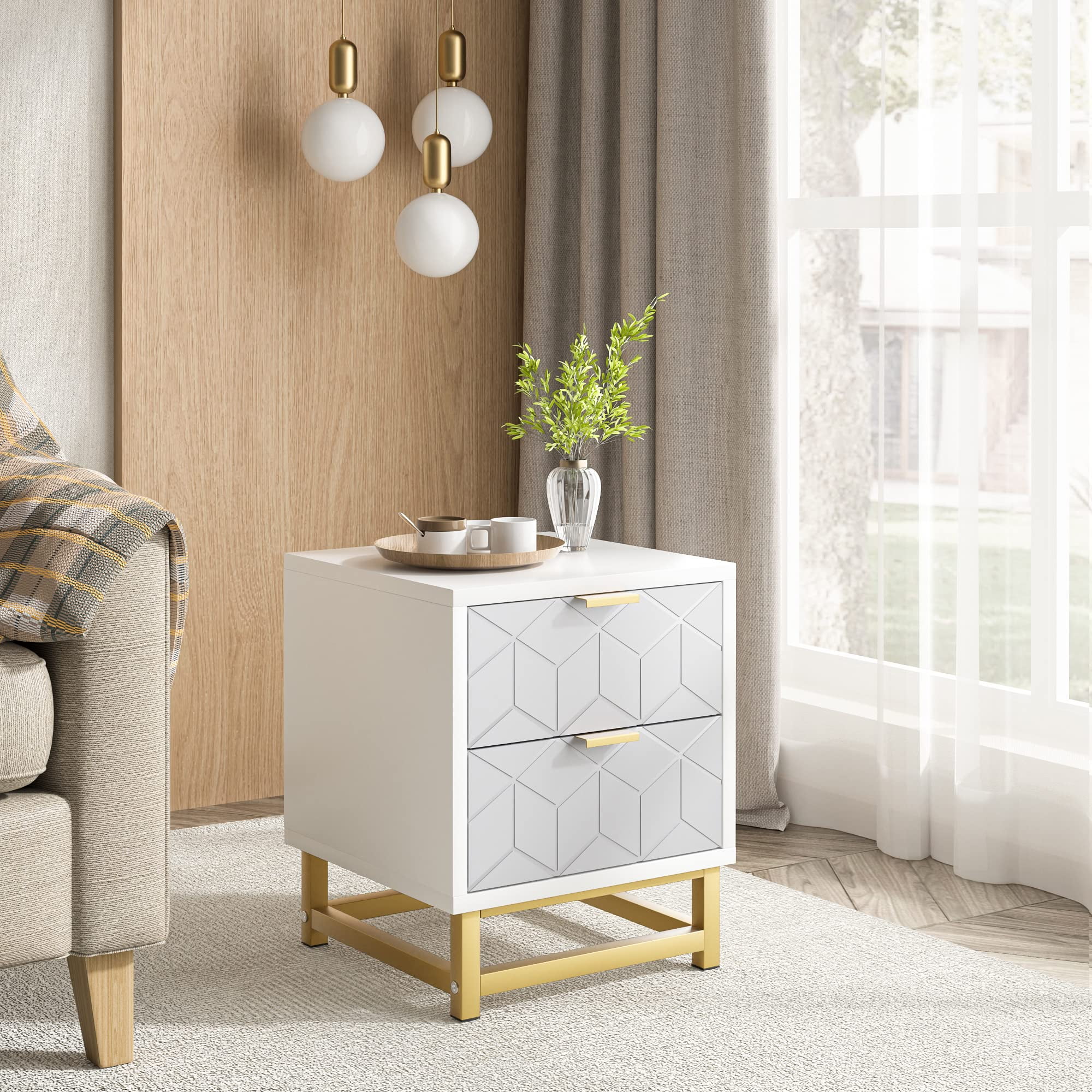 Leeten Modern 2 Drawers Nightstand for Bedroom, Gray Bedside Table with