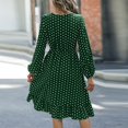 thumbnail image 4 of WTOBBY Women's Fashionable Waist Cinching Slimming Polka Dot Printed Long Sleeve Dress Figure-Flattering Dot Pattern Feminine Silhouette for Office Daily Dress with Western Flair,Green 2XL, 4 of 5