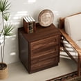 thumbnail image 6 of COZAYH Modern 3 Drawer Nightstand with Push-to-Open Drawers, Mid-Century Bedside Table with Raised Base for Bedroom, Oval Groove Panel Front, Dark Walnut Color, 6 of 8