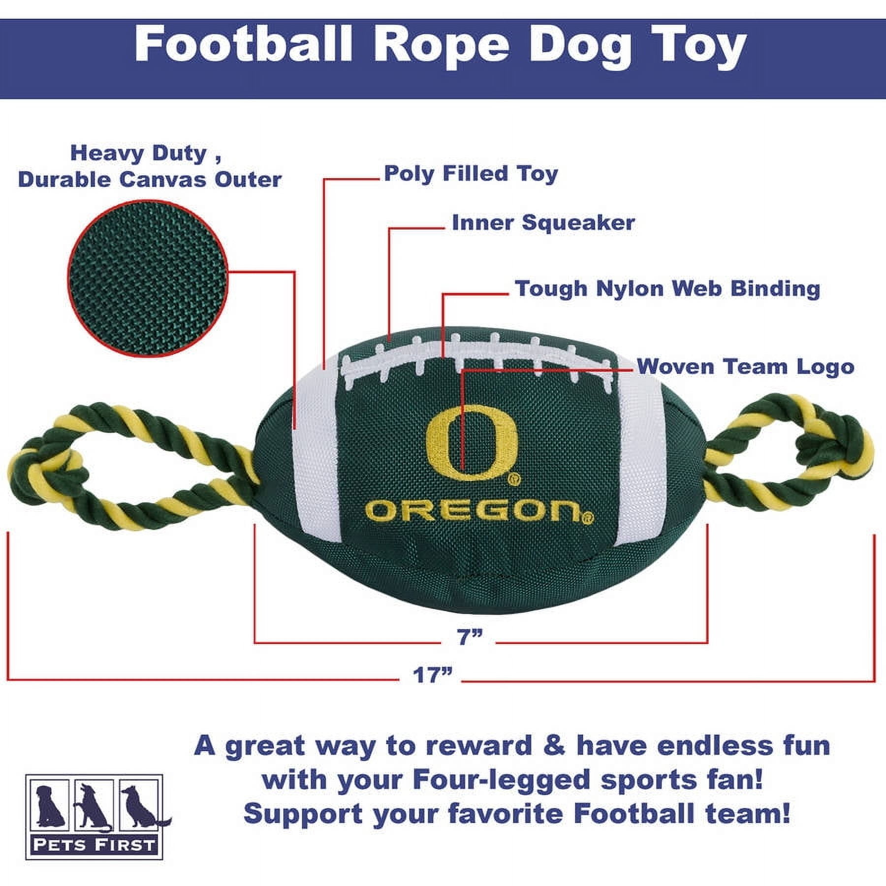 Pets First NCAA Oregon Ducks Strong, Durable, Chewable Football Dog Toy with Inner Squeaker and Side Ropes, Officialy Licensed