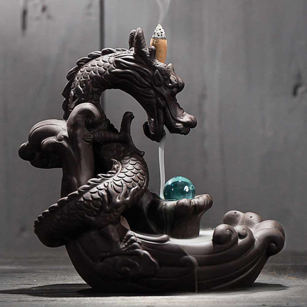 Incense Burner Dragon Backflow Ceramic Waterfall Holder Censer Cones Smoke Decor 