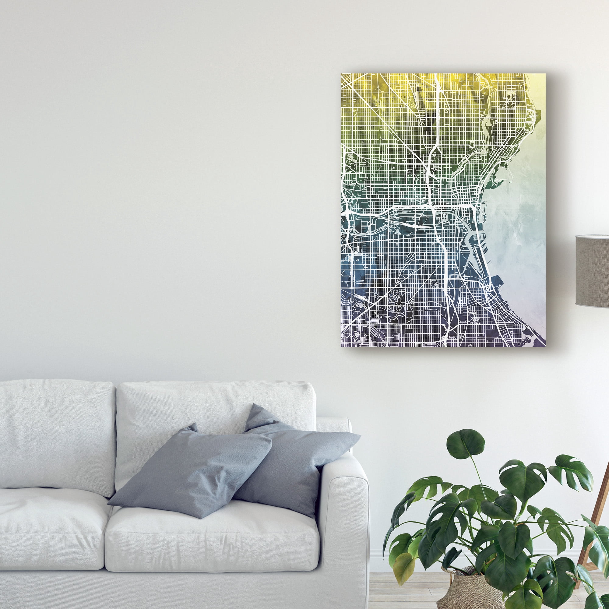 Trademark Fine Art 'Milwaukee Wisconsin City Map Blue Yellow' Canvas Art by Michael Tompsett