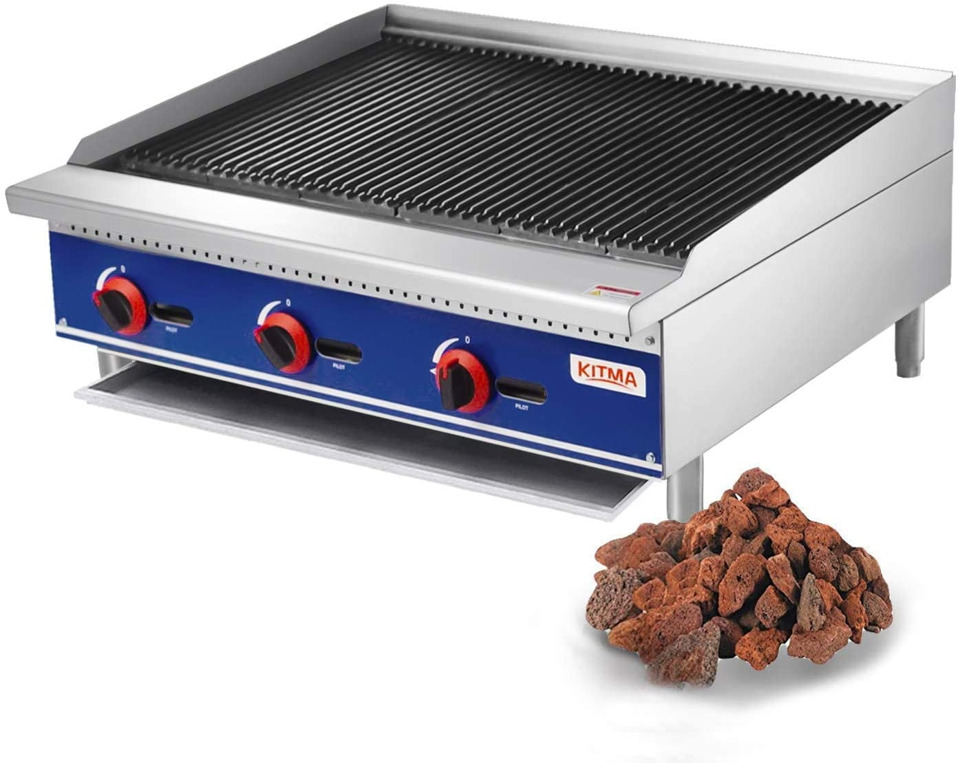 Commercial Countertop 36'' Natural Gas Lava Rock Charbroiler Flat Top