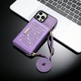 thumbnail image 3 of Nalacover Wallet Crossbody for iPhone 15 Pro Phone Case with Lanyard Strap Credit Card Holder 6.1", PU Leather Protective Handbag Purse Kickstand Bling Diamond Cover Women Girl, Purple, 3 of 13