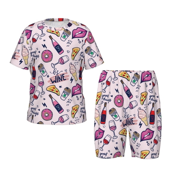 Balery Wine Conjunto de Pijama Infantil de Manga Corta con Estampado – Ropa de Dormir de Algodón Suave-Large