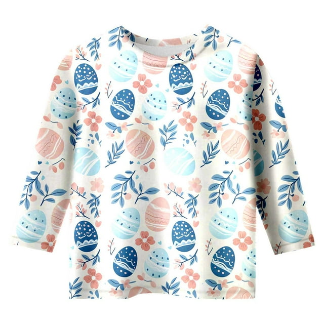MIASHUI T-Shirts à Manches Longues Raglan pour Garçons et Filles de Pâques, T-Shirts Graphiques de Pâques pour Tout-Petits, Blanc, 8-9 Ans