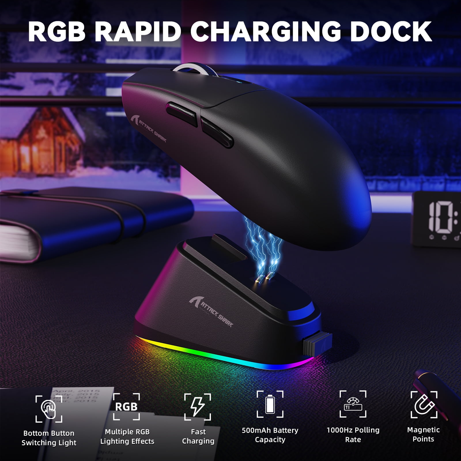 ATTACK SHARK G3PRO Gaming Mouse with Magnetic Charging Dock, PixArt PAW3311 Gaming Sensor, BT/2.4G Wireless/Wired Gaming Mouse, 25000 DPI, Gamer Mice for Win11/Xbox/PS/Mac (Black)