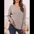 thumbnail image 4 of Camisas Tipo Túnica de Punto con Cuello en V, Larga y Botones Decorativos, Informales, Lisas, Suaves para Mujer Albaricoque XXL, 4 of 8