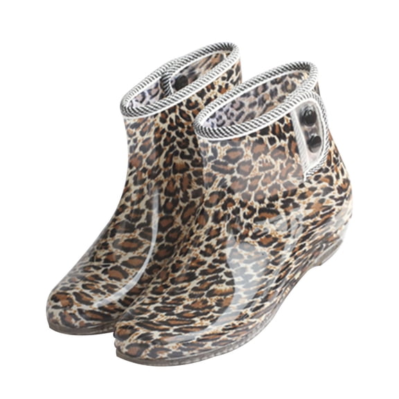 Achuyrbd Women's Short Rain Boots Waterproof PVC Ankle Booties with Side Buckle Short Wellies, Leopard