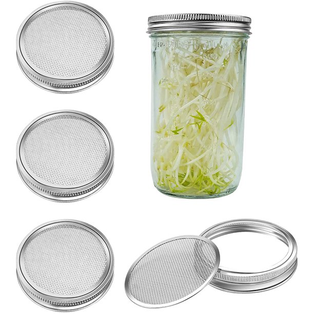 VIVEFOX 8PCS Mason Jar Sprouting Lids, Wide Mouth Stainless Steel