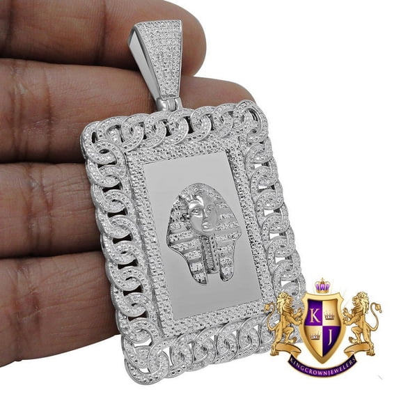 Real Genuine Diamond Egyptian King Tut Pharaoh Pyramid Pendent Charm 10K Gold Finish 2.50''