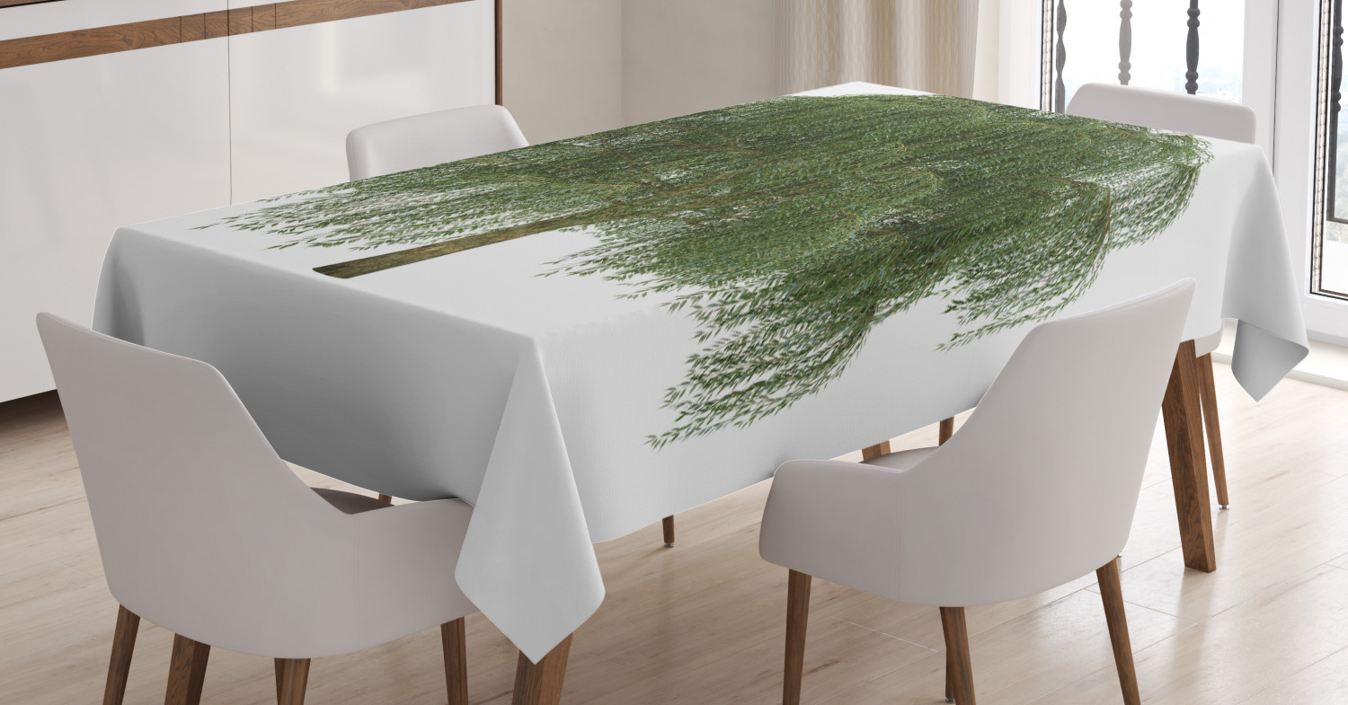 Willow Tree Tablecloth, Weeping Branches with Joyous Leaves Botanical
