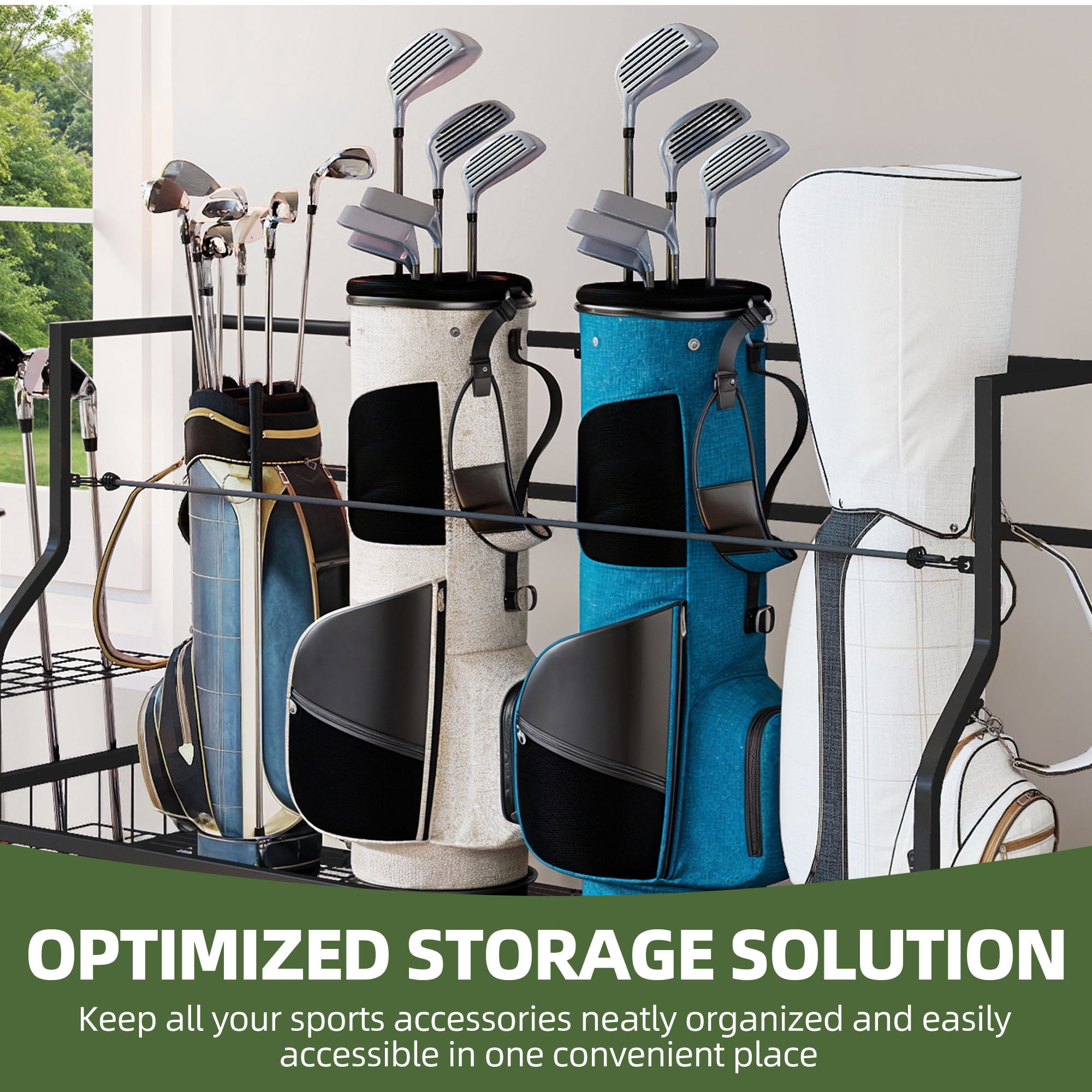 Uforic 5 Golf Bag Organizer - Garage Golf Bag Stand Holder with Wheels and Storage Rack, Black