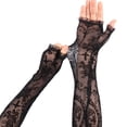 thumbnail image 4 of Jiibva Rose Cross Lace Gloves Mesh Long Fingerless Opera Gloves Halloween Elbow Length Lace Gloves for Evening Prom, 4 of 7