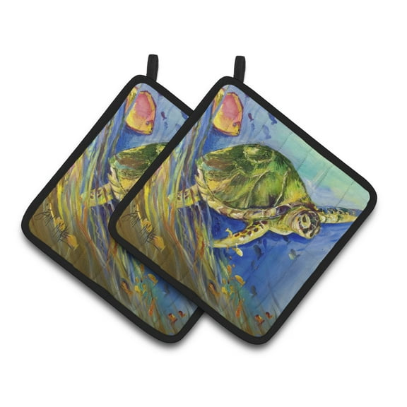 Caroline's Treasures JMK1262PTHD Loggerhead Sea Turtle Pair of Pot Holders , 7.5HX7.5W, multicolor