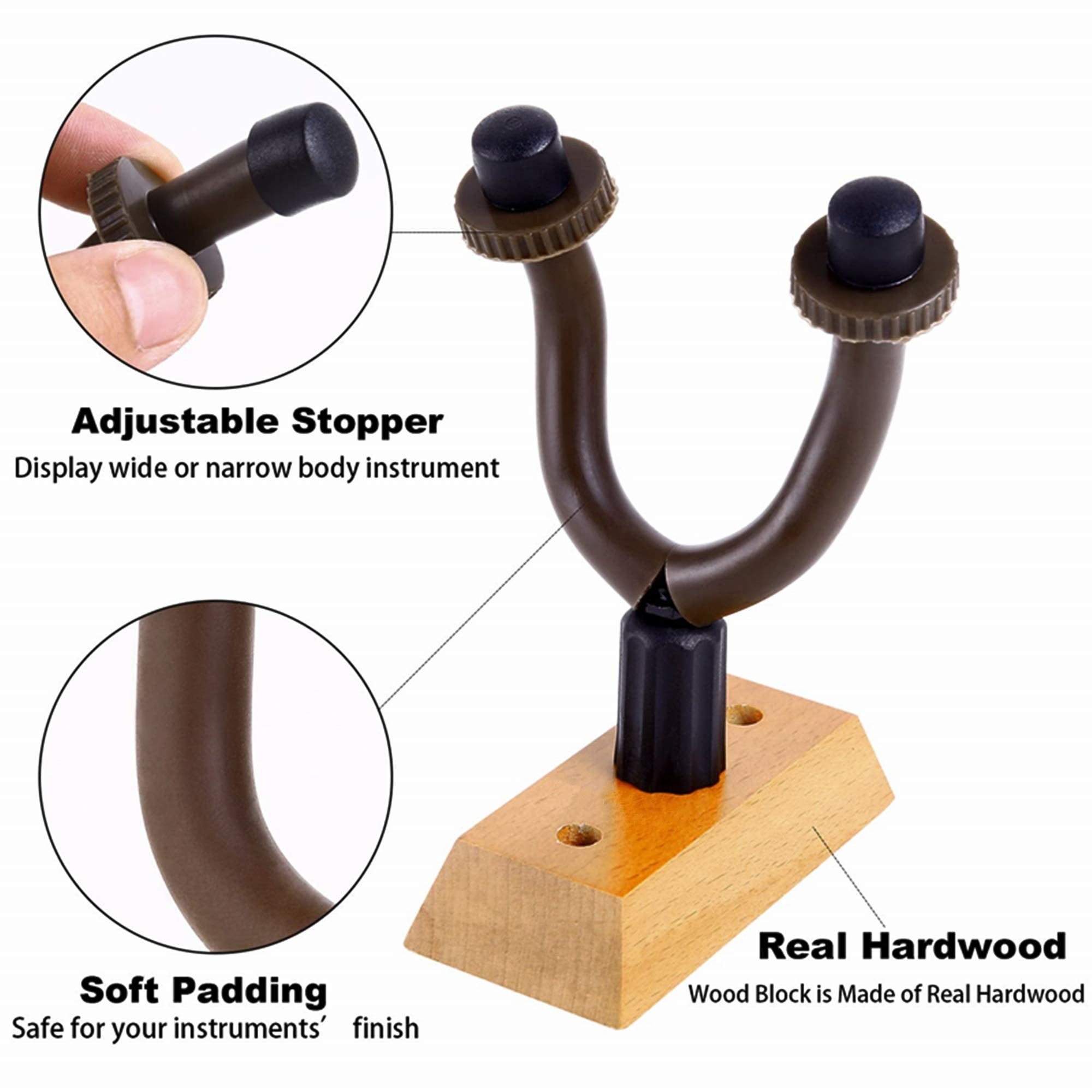 Guitar Hanger Wall Mount 6 Pack  Hardwood Hangers Hooks Holder Stand Display With Screws - Easy To Install Fits Bass Mandolin Banjo