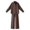 thumbnail image 3 of Uootdi Women's 2 Piece Matching Lounge Set Long Sleeve Oversized Button Down Shirt Drawstring High Waist Wide Leg Linen Pants Set, 3 of 6