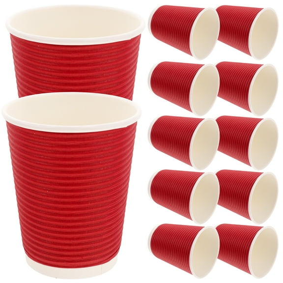 Red Corrugated Paper Coffee Cups for Home Use Hot Beverage Cups with Excellent Heat Resistance 50 Pieces