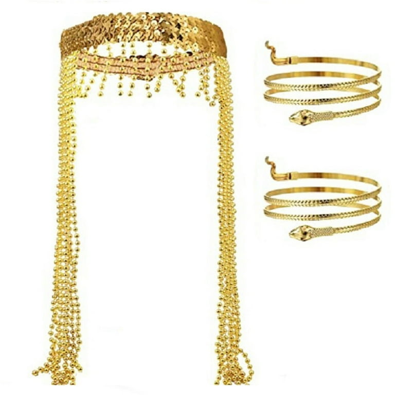 Halloween Party Egyptian Headband Teenager Adult Taking Photo Hairband with Snake Shape Bangle Gold Color Hair Hoop