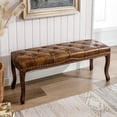 thumbnail image 5 of Bedroom Bench, French Vintage Tufted Entryway Bench, 45.2'' Carving Upholstered End of Bed Bench with Distressed Wood Legs, Linen Ottoman Bench Seat for Living Room, Foyer, Yellowish Brown, 5 of 15